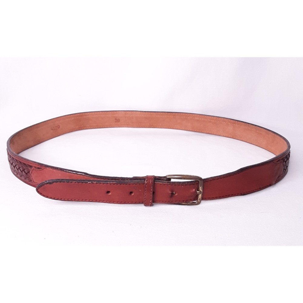 💎Mens Tan Genuine Leather Braided Inlay Belt Size 38 Western